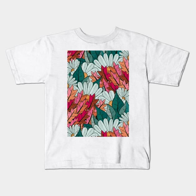 Green and pink leaf flower Kids T-Shirt by Swadeillustrations